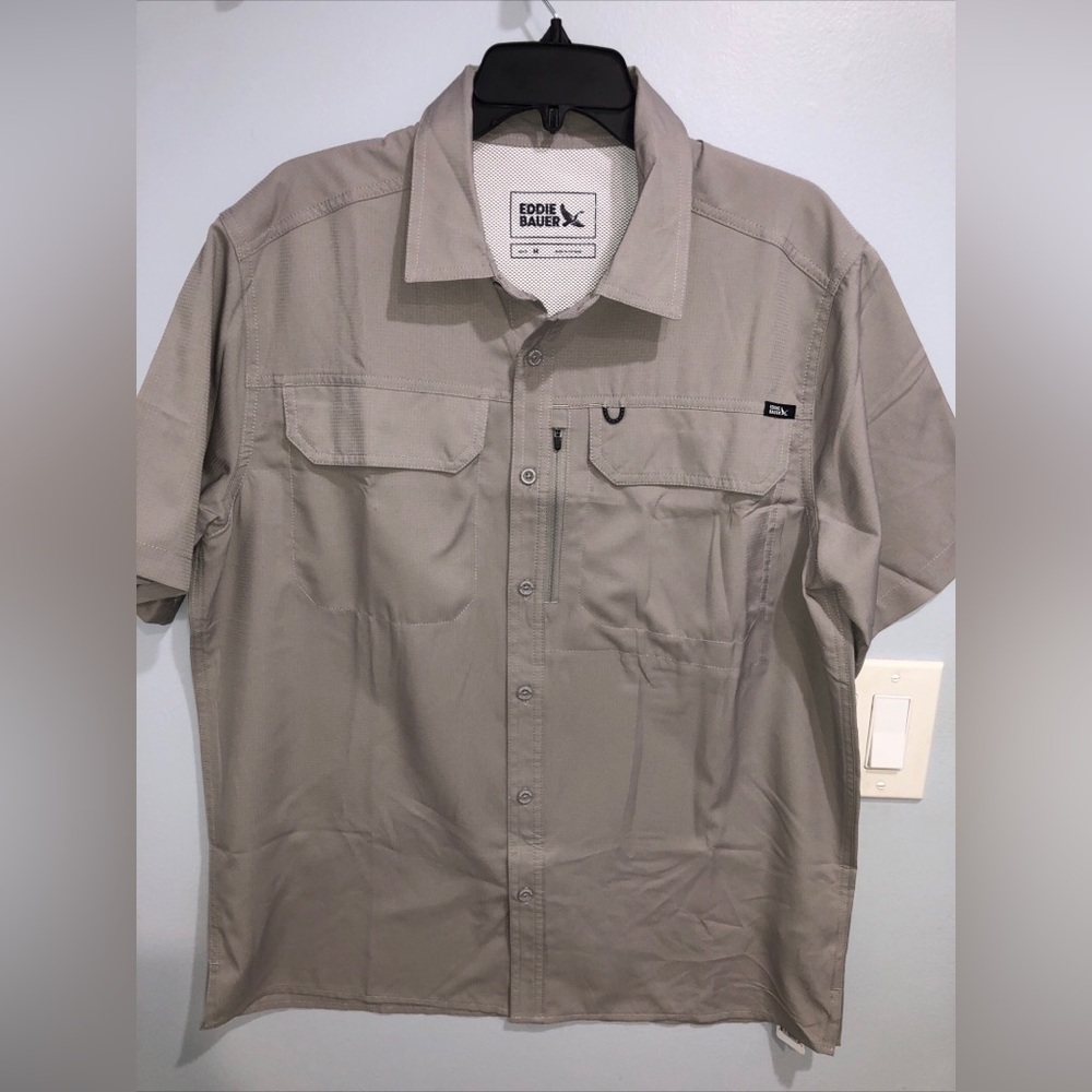 NWT Eddie Bauer Mens Performance Fishing Shirt Size M Gray Outdoor Travel